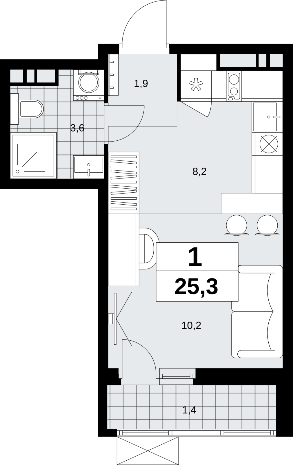 1-комнатная квартира (Студия) в ЖК Скандинавия на 3 этаже в 1 секции. Сдача в 4 кв. 2026 г.