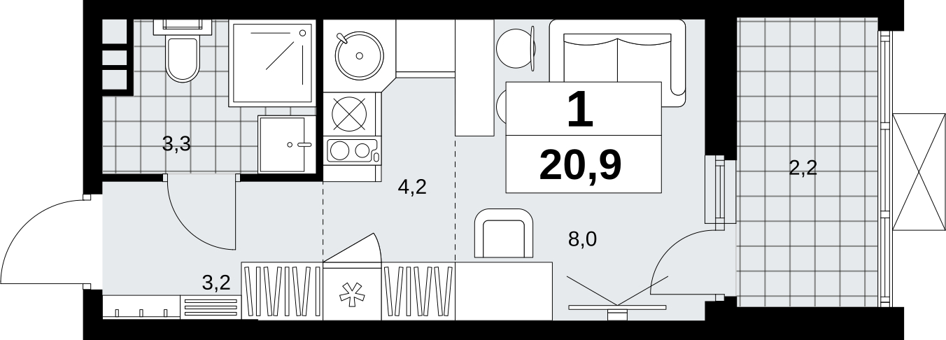 2-комнатная квартира в ЖК Скандинавия на 4 этаже в 2 секции. Сдача в 4 кв. 2026 г.
