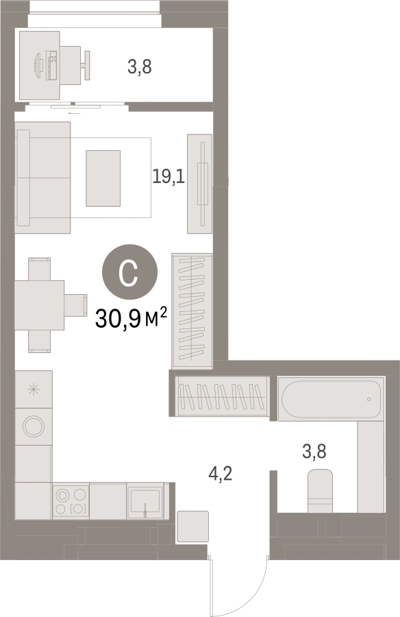 2-комнатная квартира в ЖК Скандинавия на 10 этаже в 1 секции. Сдача в 4 кв. 2026 г.