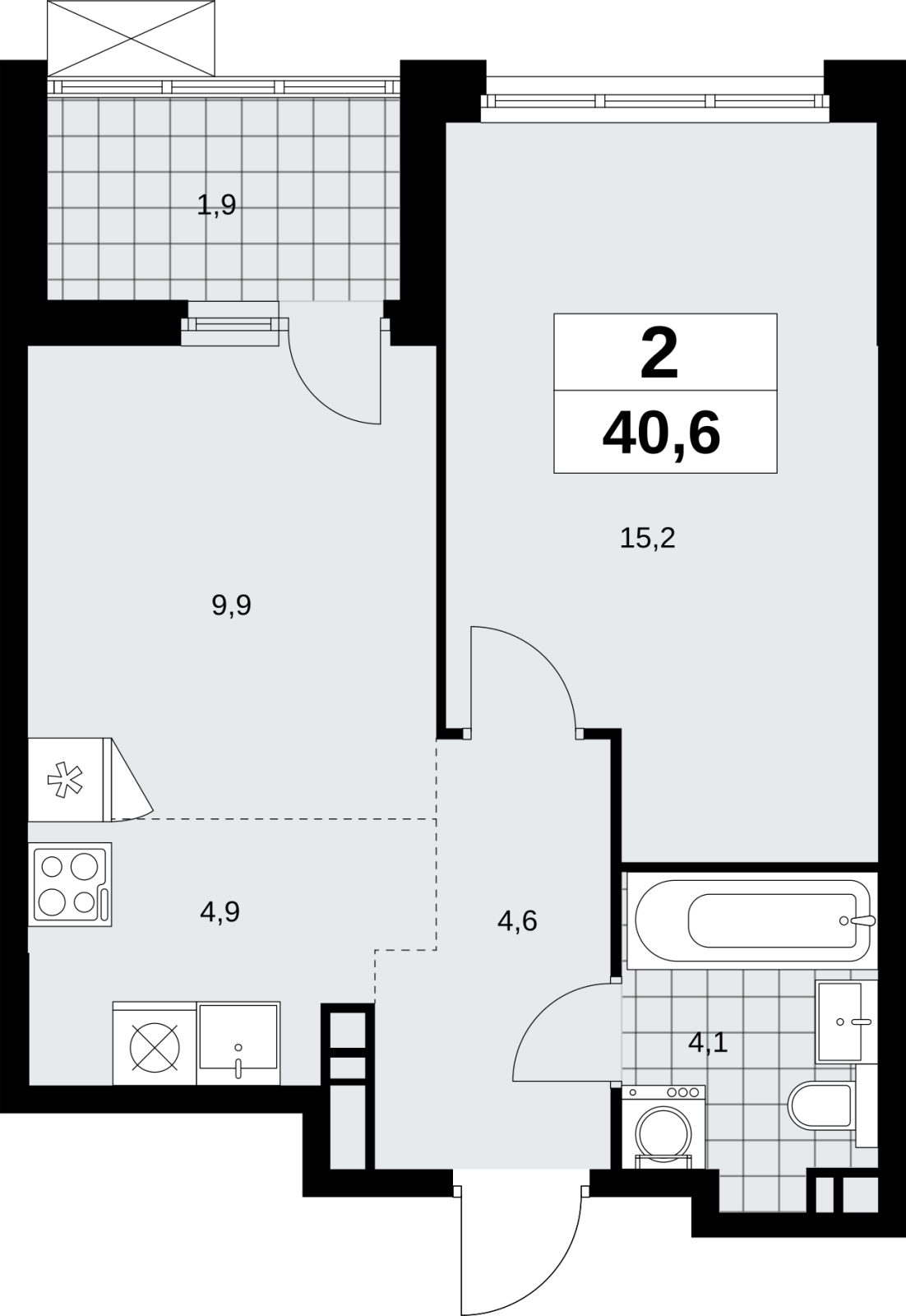 1-комнатная квартира (Студия) в ЖК Скандинавия на 13 этаже в 2 секции. Сдача в 4 кв. 2026 г.