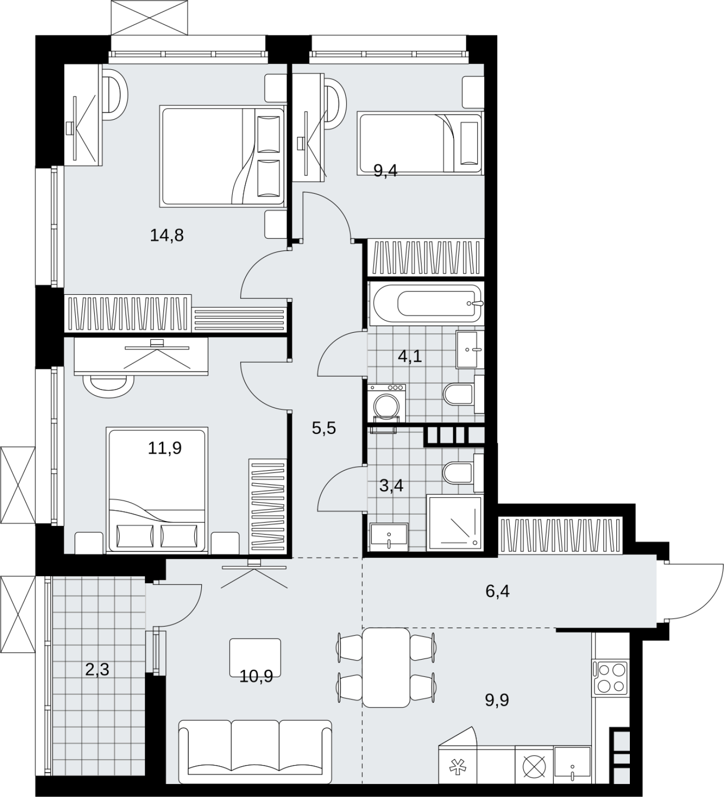 1-комнатная квартира (Студия) в ЖК Скандинавия на 6 этаже в 2 секции. Сдача в 4 кв. 2026 г.