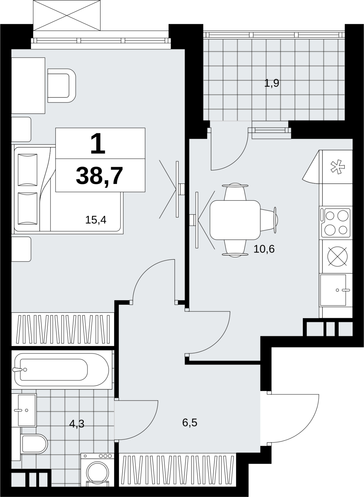 1-комнатная квартира (Студия) в ЖК Скандинавия на 7 этаже в 2 секции. Сдача в 4 кв. 2026 г.