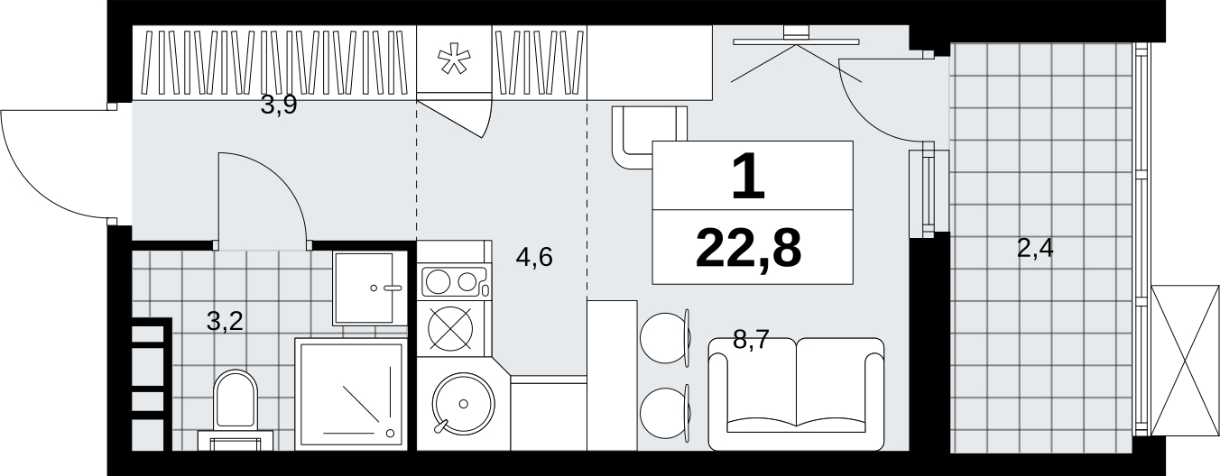 1-комнатная квартира (Студия) в ЖК Отрада на 6 этаже в 5 секции. Сдача в 2 кв. 2023 г.