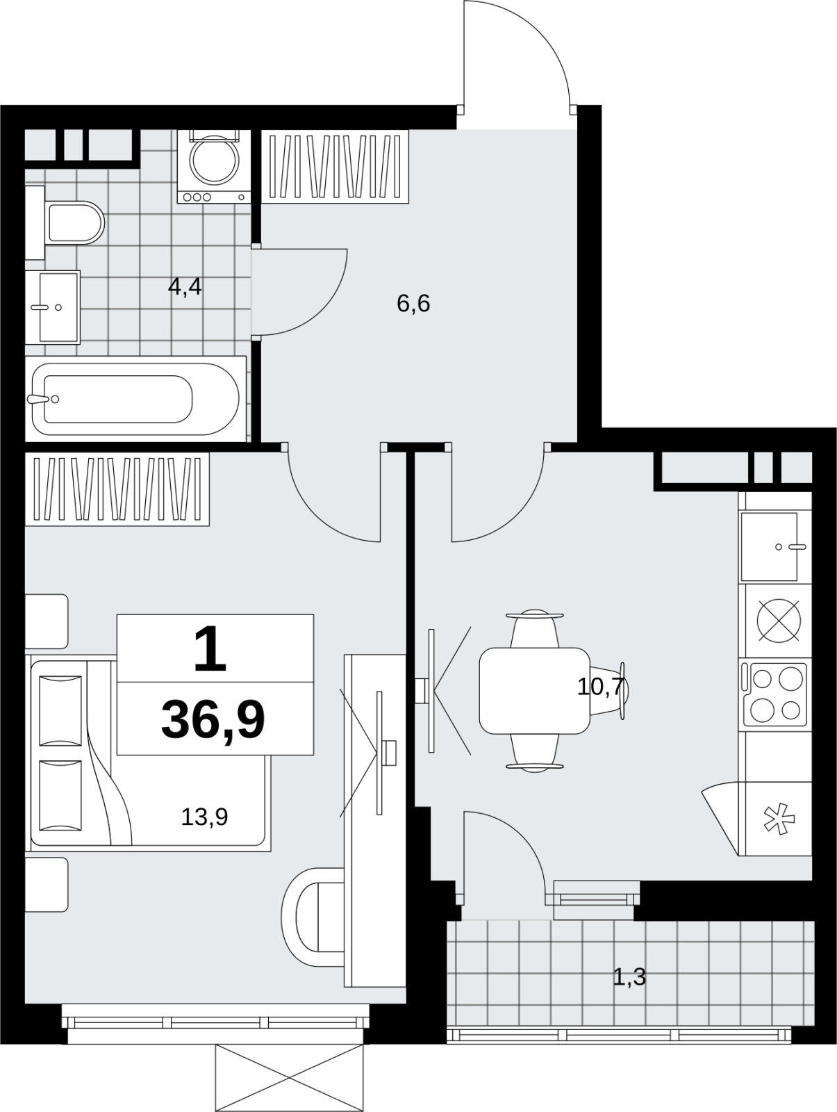 1-комнатная квартира в ЖК Скандинавия на 8 этаже в 2 секции. Сдача в 4 кв. 2026 г.