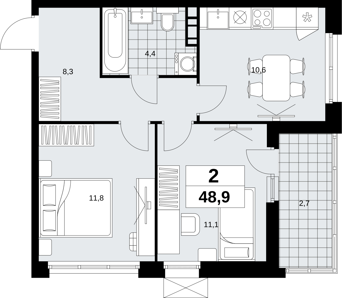 3-комнатная квартира в ЖК Скандинавия на 2 этаже в 2 секции. Сдача в 4 кв. 2026 г.