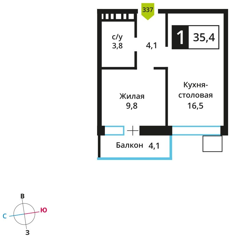 3-комнатная квартира в ЖК Скандинавия на 3 этаже в 2 секции. Сдача в 4 кв. 2026 г.