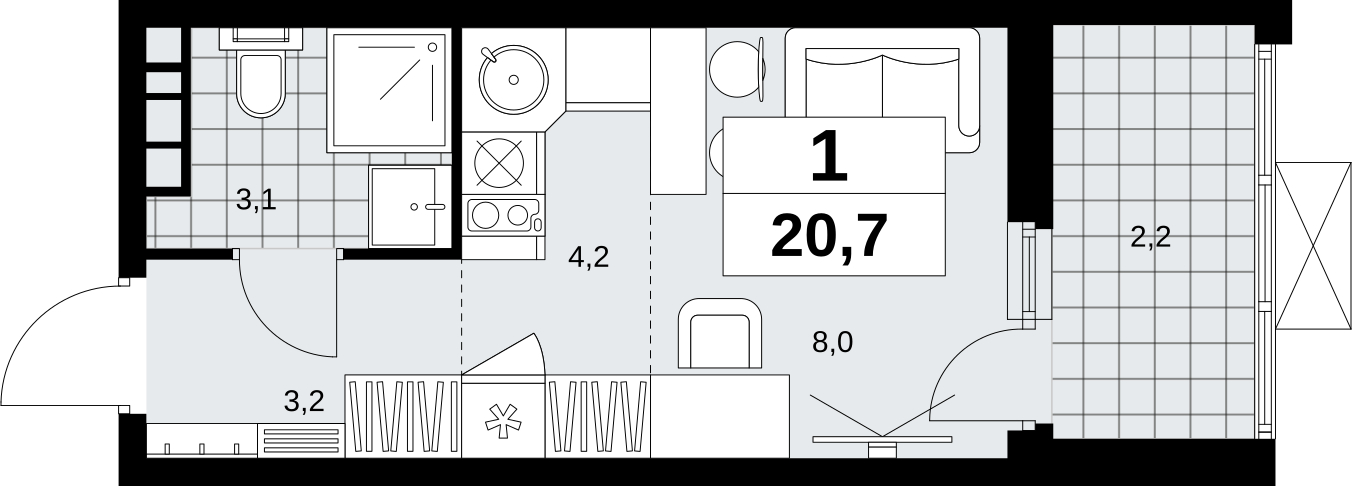 1-комнатная квартира в ЖК Скандинавия на 6 этаже в 2 секции. Сдача в 4 кв. 2026 г.