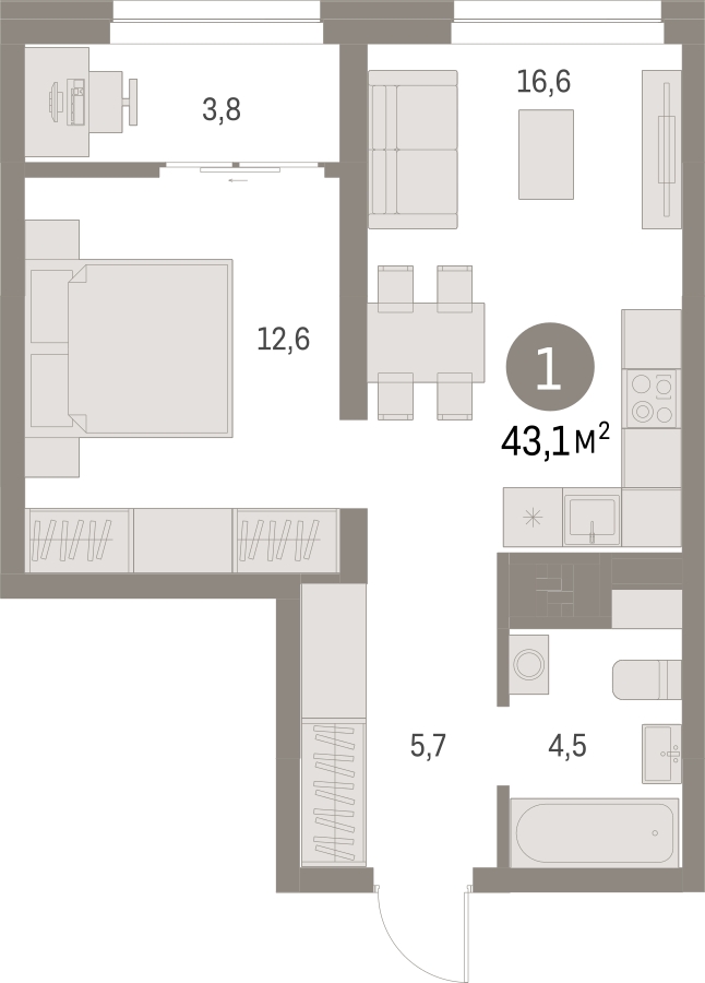 1-комнатная квартира (Студия) в ЖК Отрада на 7 этаже в 4 секции. Сдача в 2 кв. 2023 г.