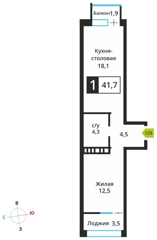 1-комнатная квартира в ЖК Отрада на 8 этаже в 3 секции. Сдача в 2 кв. 2023 г.