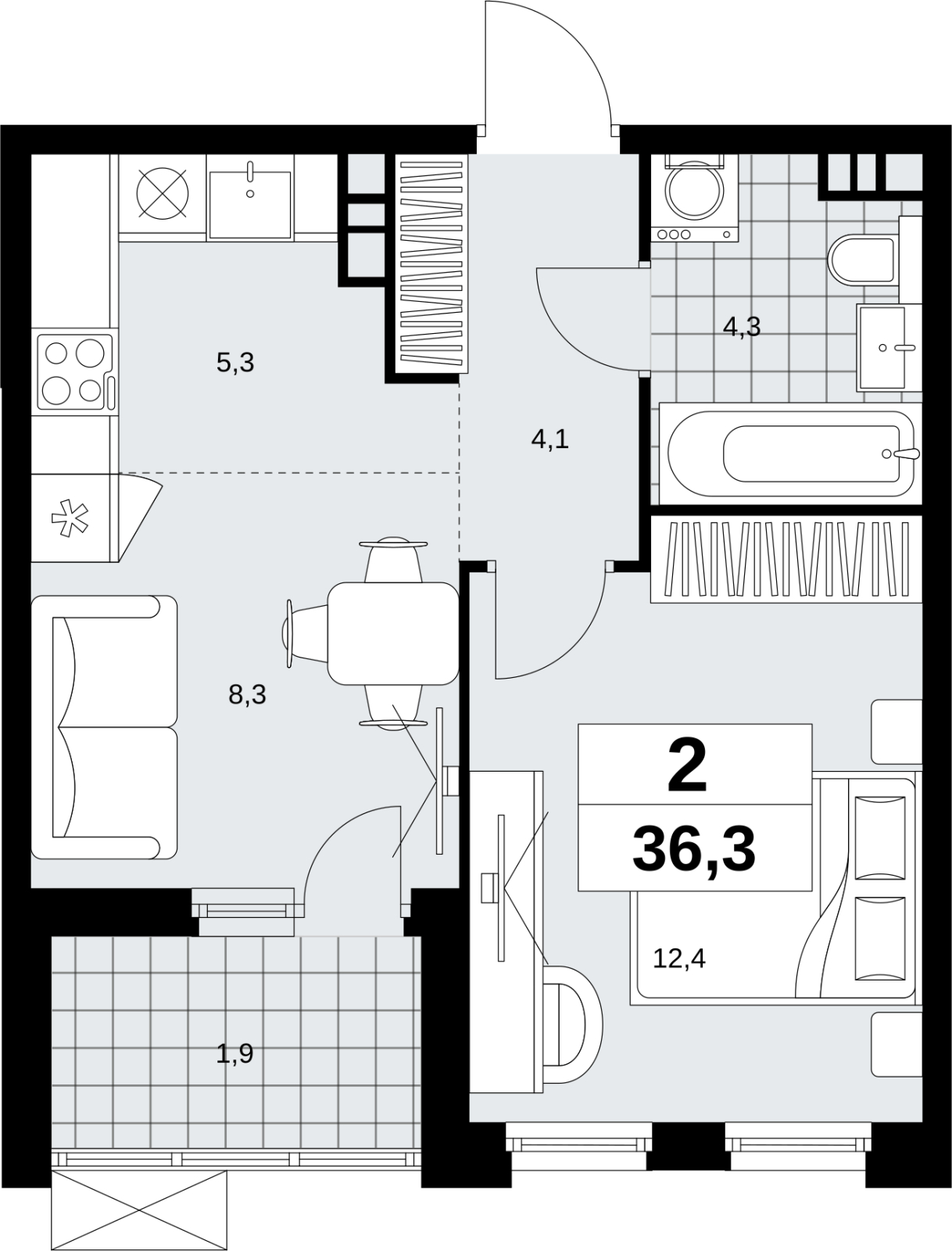 2-комнатная квартира в ЖК Скандинавия на 17 этаже в 1 секции. Сдача в 4 кв. 2026 г.