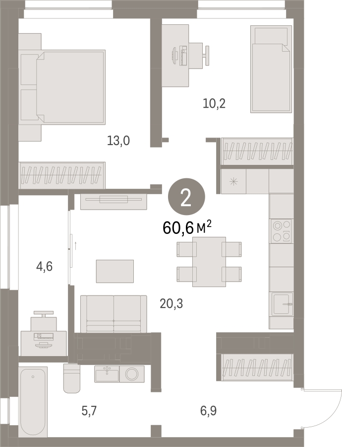 1-комнатная квартира (Студия) в ЖК Отрада на 2 этаже в 4 секции. Сдача в 2 кв. 2023 г.