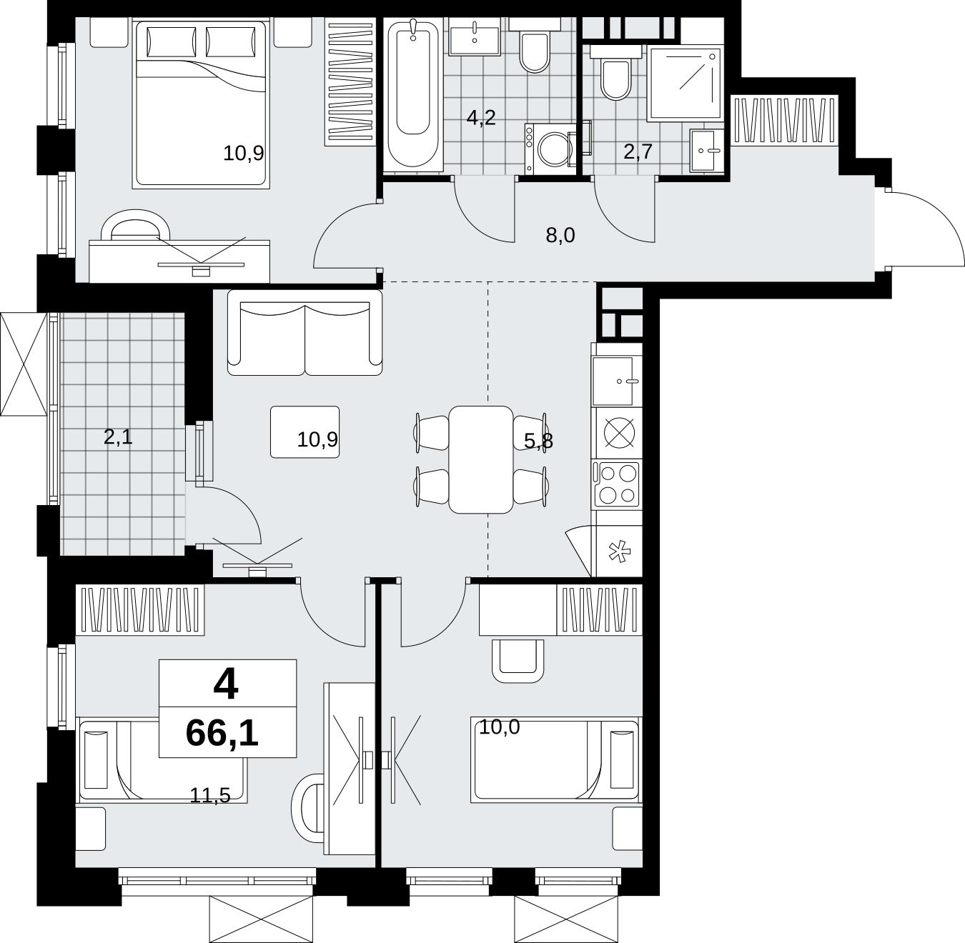 3-комнатная квартира в ЖК Скандинавия на 8 этаже в 1 секции. Сдача в 4 кв. 2026 г.