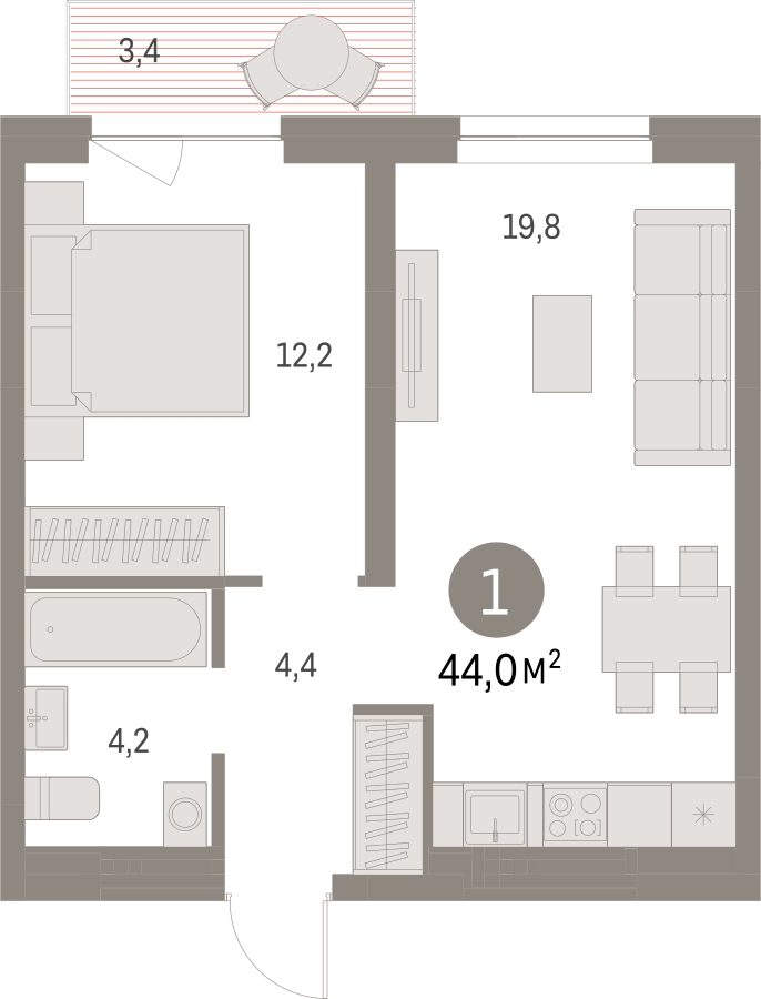 1-комнатная квартира в ЖК Скандинавия на 7 этаже в 1 секции. Сдача в 4 кв. 2026 г.
