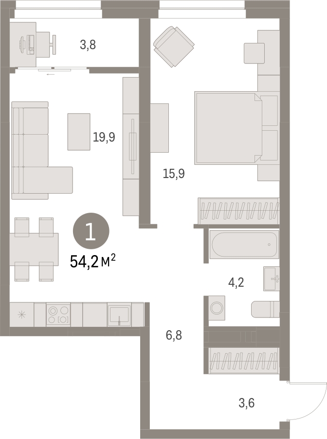 1-комнатная квартира в ЖК Скандинавия на 4 этаже в 1 секции. Сдача в 4 кв. 2026 г.