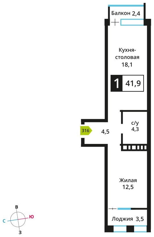 3-комнатная квартира в ЖК Скандинавия на 6 этаже в 2 секции. Сдача в 4 кв. 2026 г.
