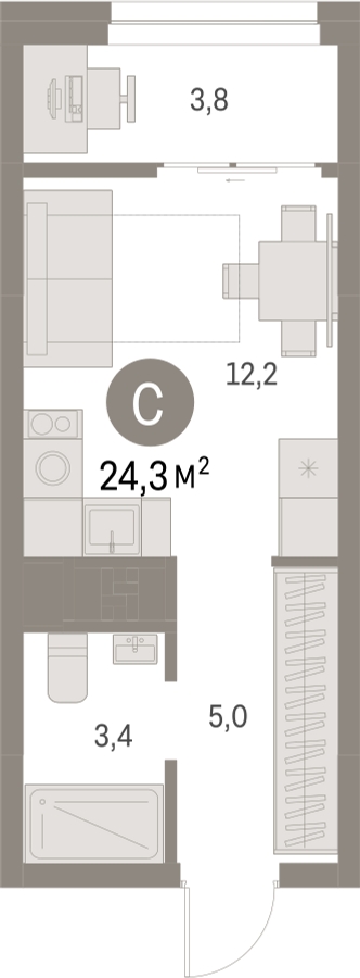 1-комнатная квартира в ЖК Скандинавия на 5 этаже в 1 секции. Сдача в 4 кв. 2026 г.