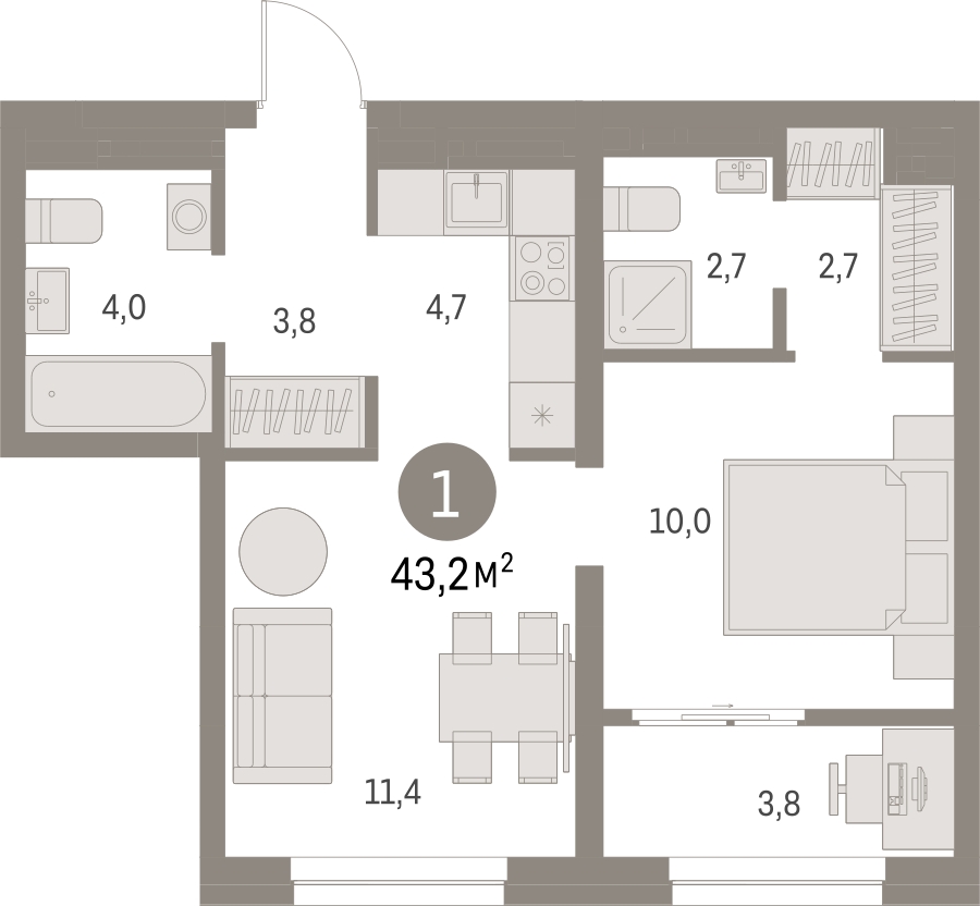 1-комнатная квартира в ЖК Отрада на 11 этаже в 6 секции. Сдача в 2 кв. 2023 г.