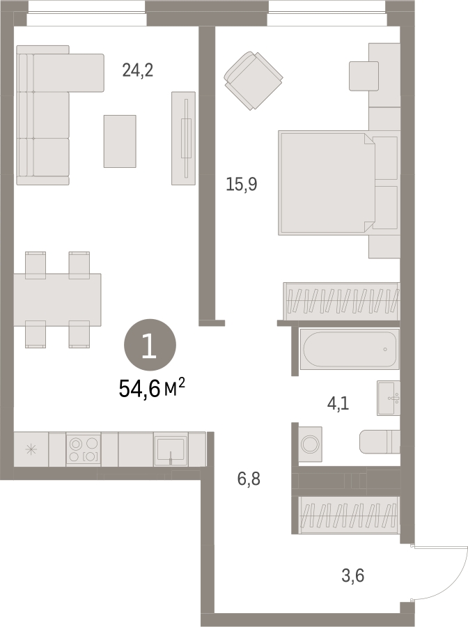 1-комнатная квартира в ЖК Отрада на 10 этаже в 3 секции. Сдача в 2 кв. 2023 г.