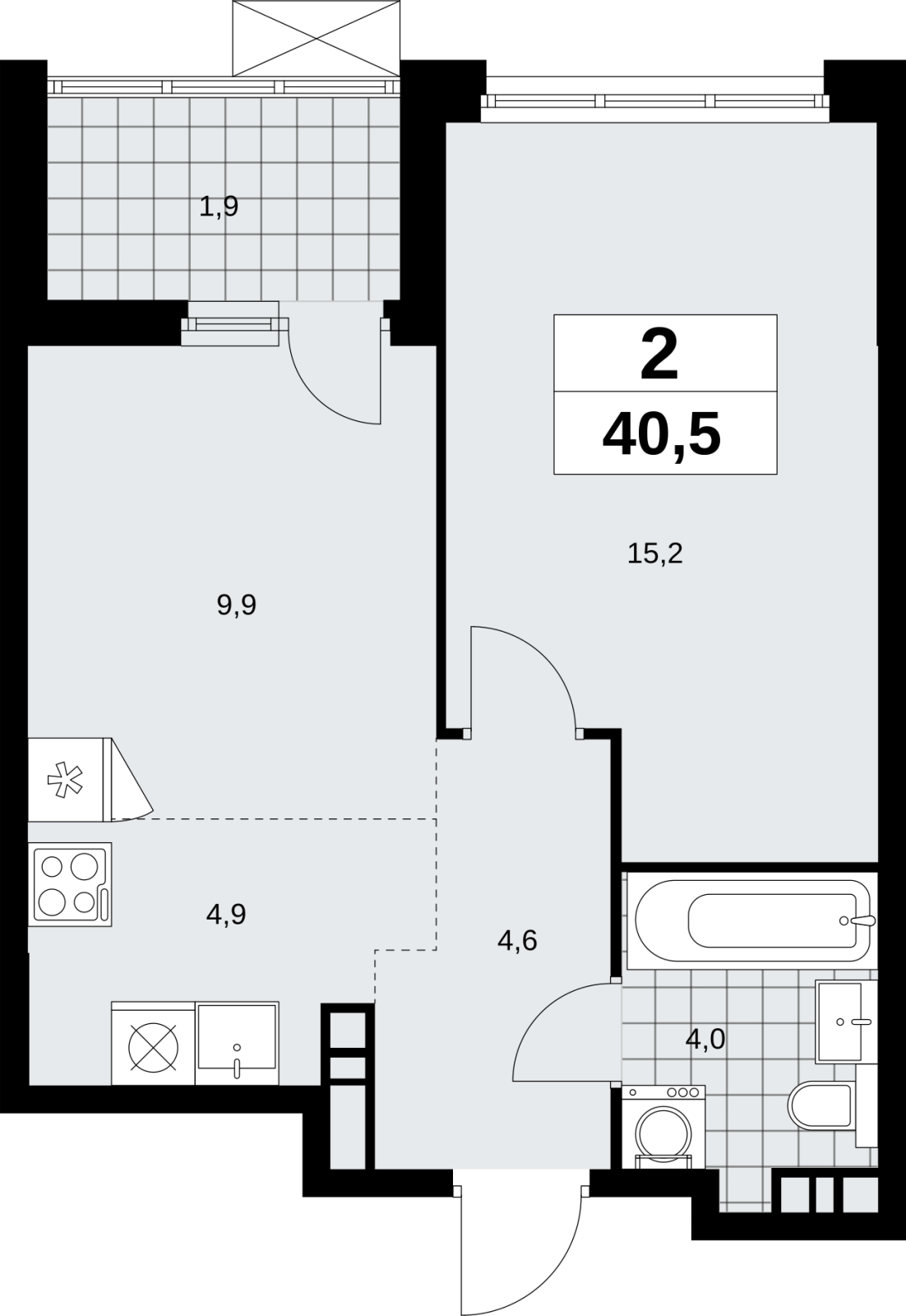 1-комнатная квартира в ЖК Отрада на 2 этаже в 2 секции. Сдача в 2 кв. 2023 г.