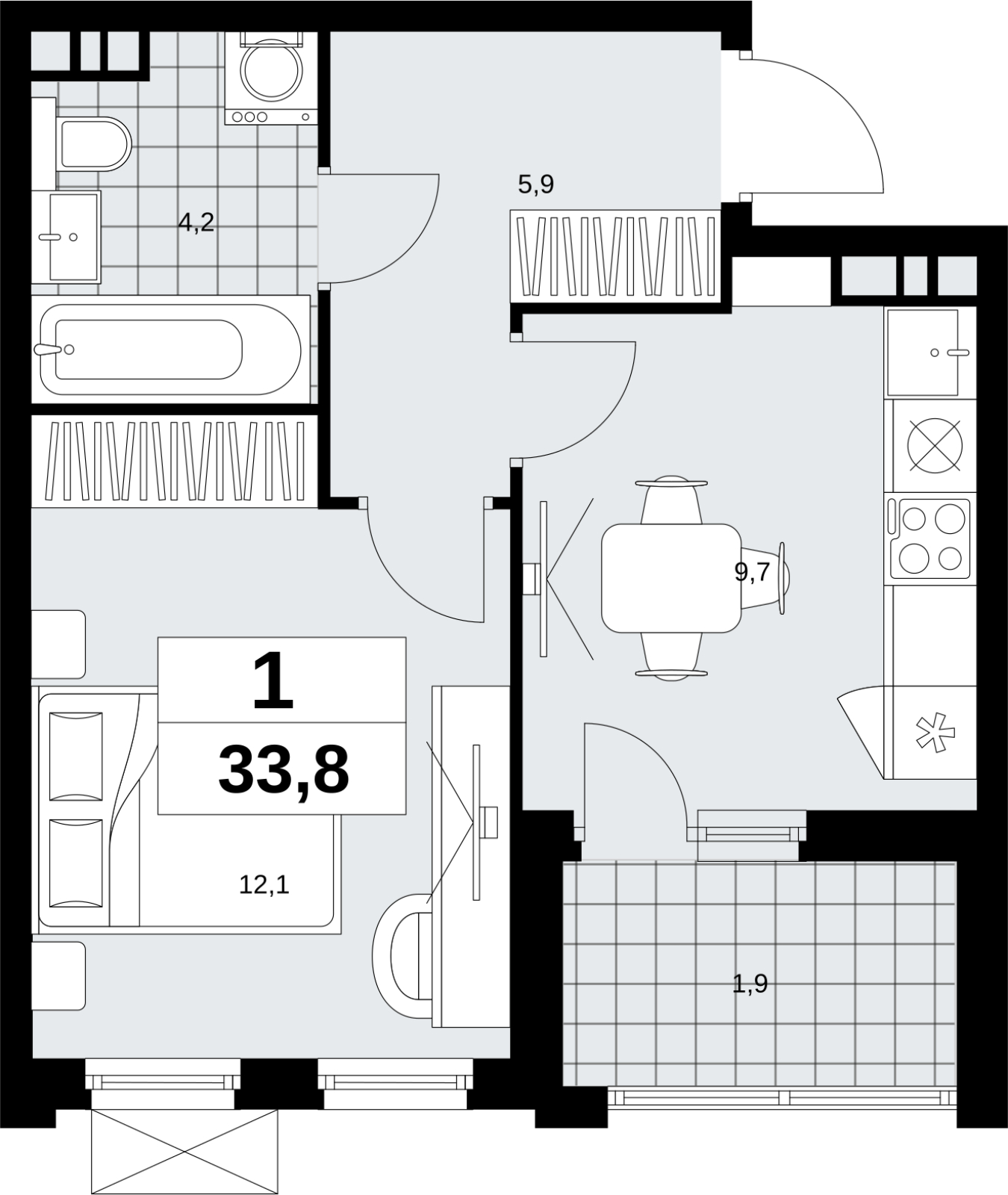 2-комнатная квартира в ЖК Скандинавия на 9 этаже в 2 секции. Сдача в 3 кв. 2024 г.