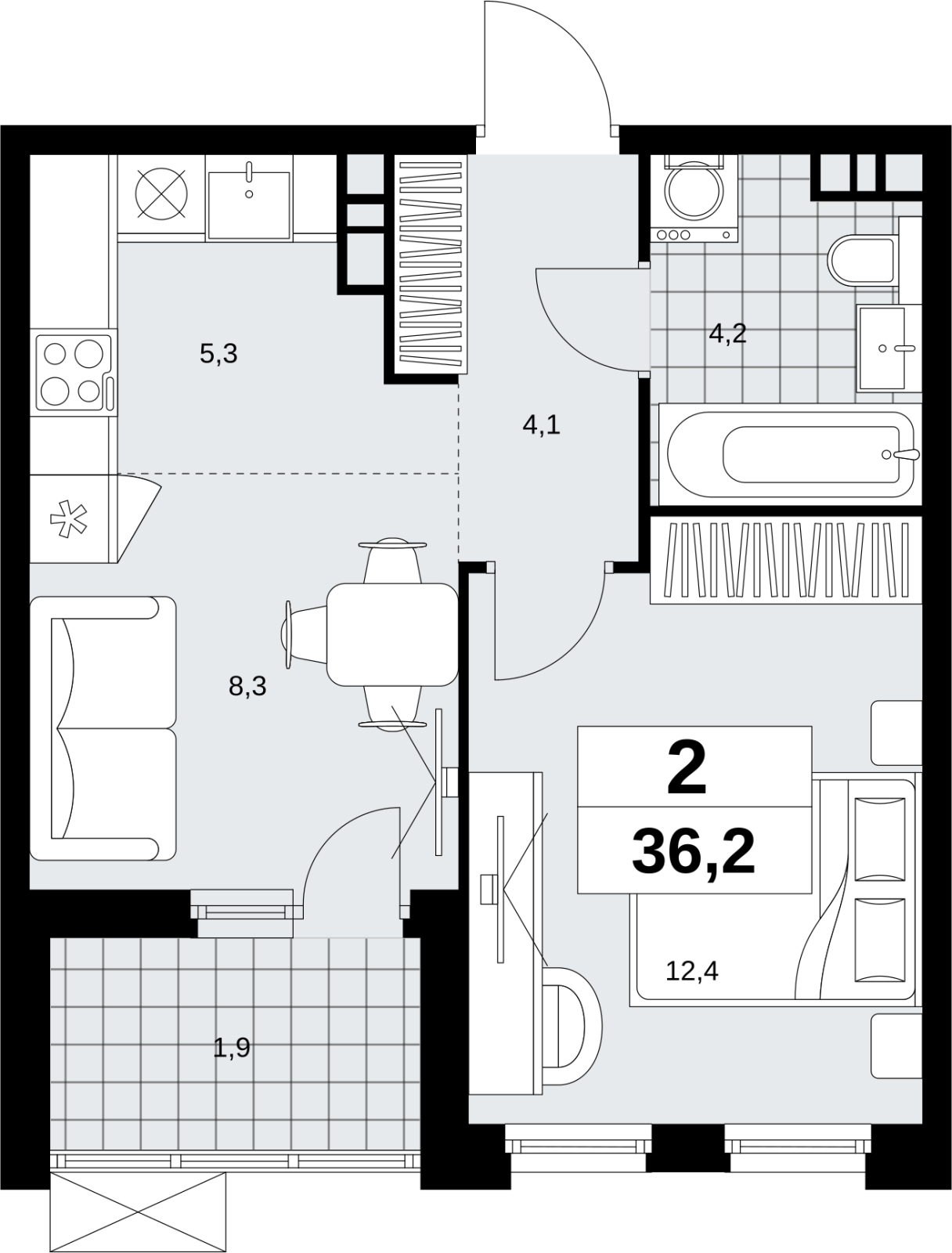 1-комнатная квартира (Студия) в ЖК Скандинавия на 12 этаже в 1 секции. Сдача в 4 кв. 2026 г.