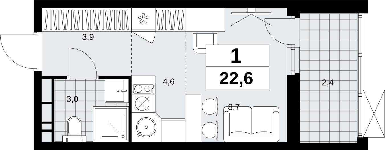 2-комнатная квартира в ЖК Скандинавия на 14 этаже в 1 секции. Сдача в 4 кв. 2026 г.