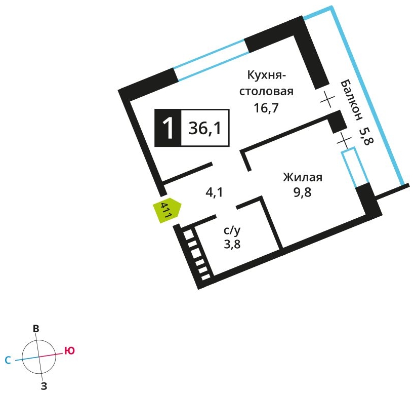 1-комнатная квартира в ЖК Скандинавия на 15 этаже в 1 секции. Сдача в 4 кв. 2026 г.
