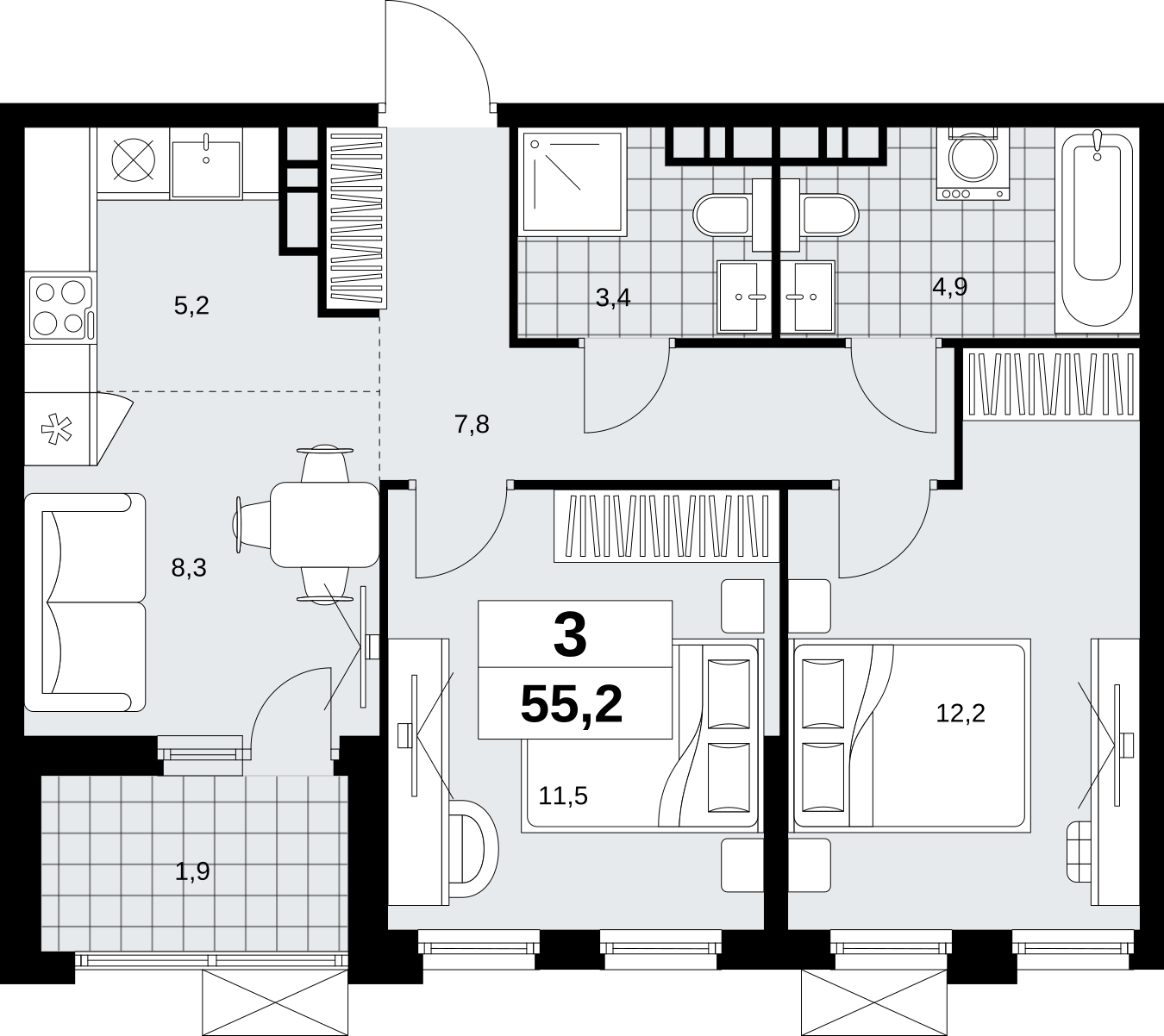 3-комнатная квартира в ЖК Скандинавия на 15 этаже в 1 секции. Сдача в 4 кв. 2026 г.
