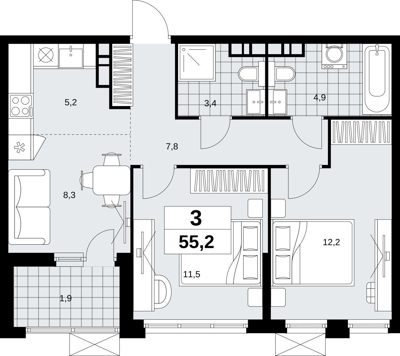 1-комнатная квартира (Студия) в ЖК Отрада на 11 этаже в 4 секции. Сдача в 2 кв. 2023 г.