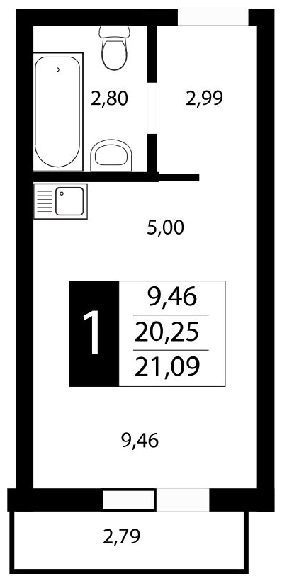 1-комнатная квартира (Студия) в ЖК Отрада на 12 этаже в 4 секции. Сдача в 2 кв. 2023 г.