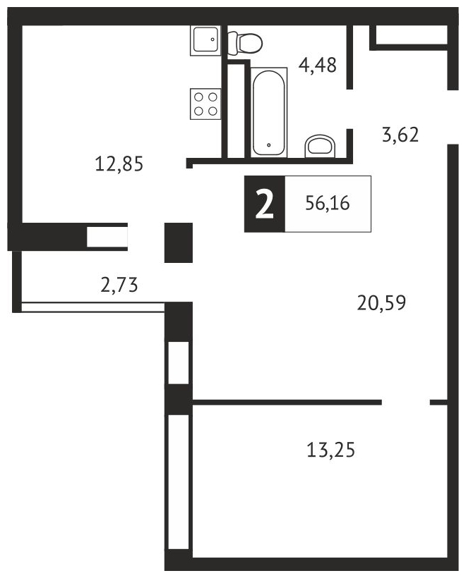 2-комнатная квартира с отделкой в ЖК Первый квартал на 7 этаже в 4 секции. Сдача в 1 кв. 2025 г.