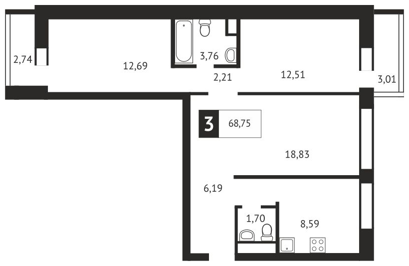 3-комнатная квартира в ЖК Скандинавия на 15 этаже в 4 секции. Сдача в 3 кв. 2024 г.