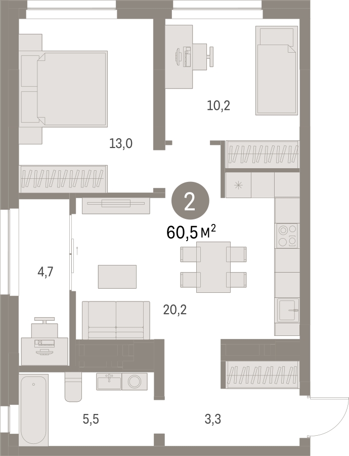 2-комнатная квартира с отделкой в ЖК Первый квартал на 3 этаже в 2 секции. Сдача в 1 кв. 2025 г.
