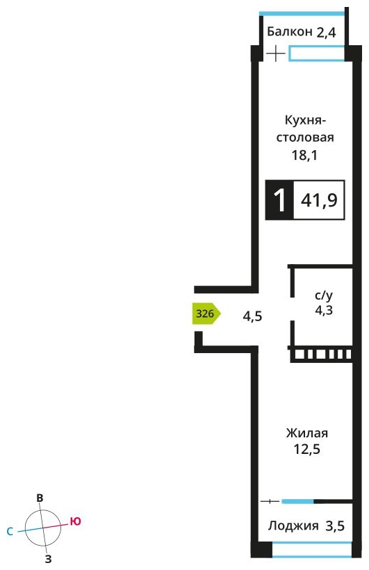 2-комнатная квартира в ЖК Триколор на 42 этаже в 1 секции. Дом сдан.