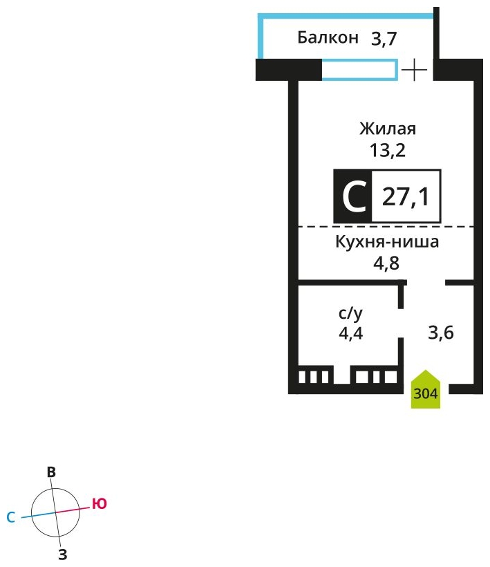 2-комнатная квартира в ЖК Триколор на 51 этаже в 1 секции. Дом сдан.