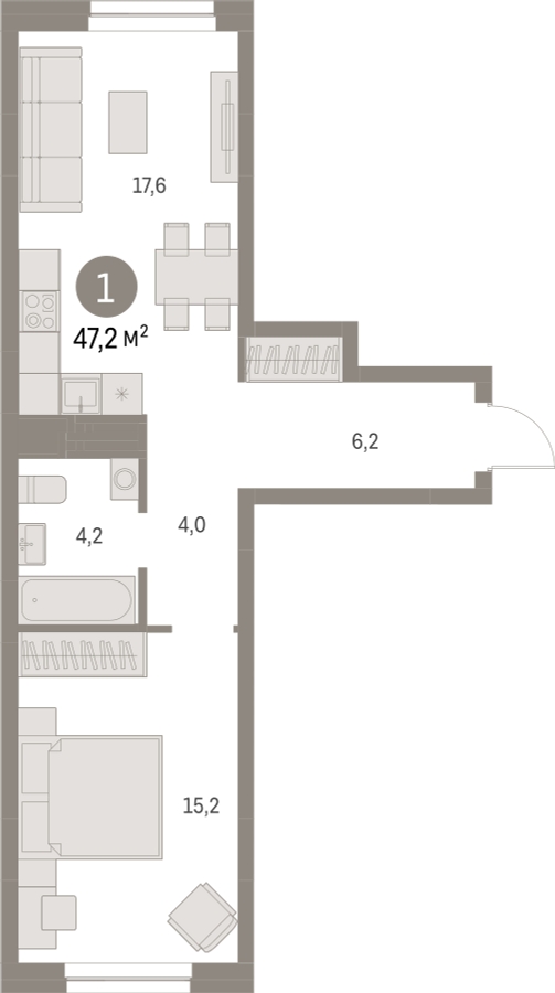 1-комнатная квартира с отделкой в ЖК Первый квартал на 2 этаже в 5 секции. Сдача в 1 кв. 2025 г.