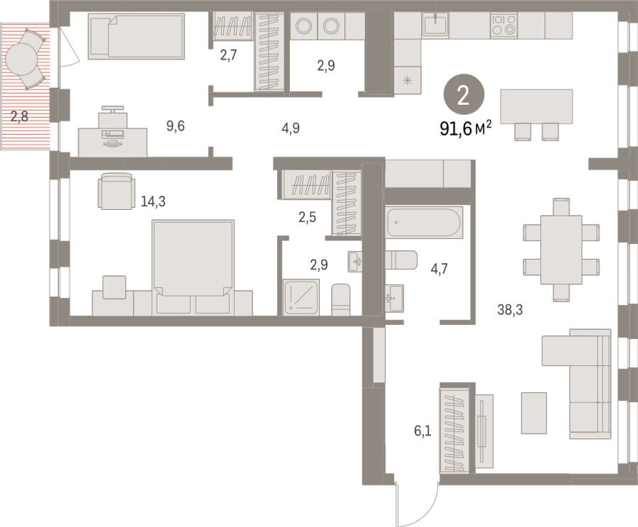2-комнатная квартира с отделкой в ЖК Первый квартал на 10 этаже в 1 секции. Сдача в 1 кв. 2025 г.