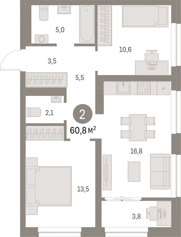 1-комнатная квартира (Студия) с отделкой в ЖК Первый квартал на 4 этаже в 5 секции. Сдача в 1 кв. 2025 г.