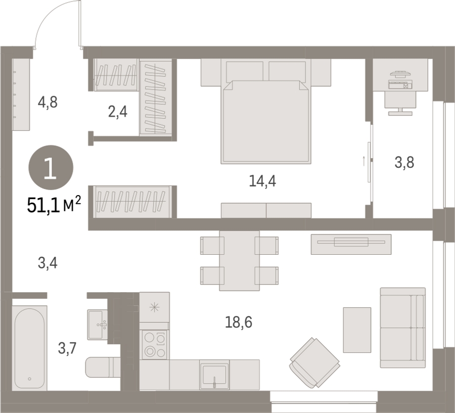 1-комнатная квартира с отделкой в ЖК Первый квартал на 10 этаже в 1 секции. Сдача в 1 кв. 2025 г.