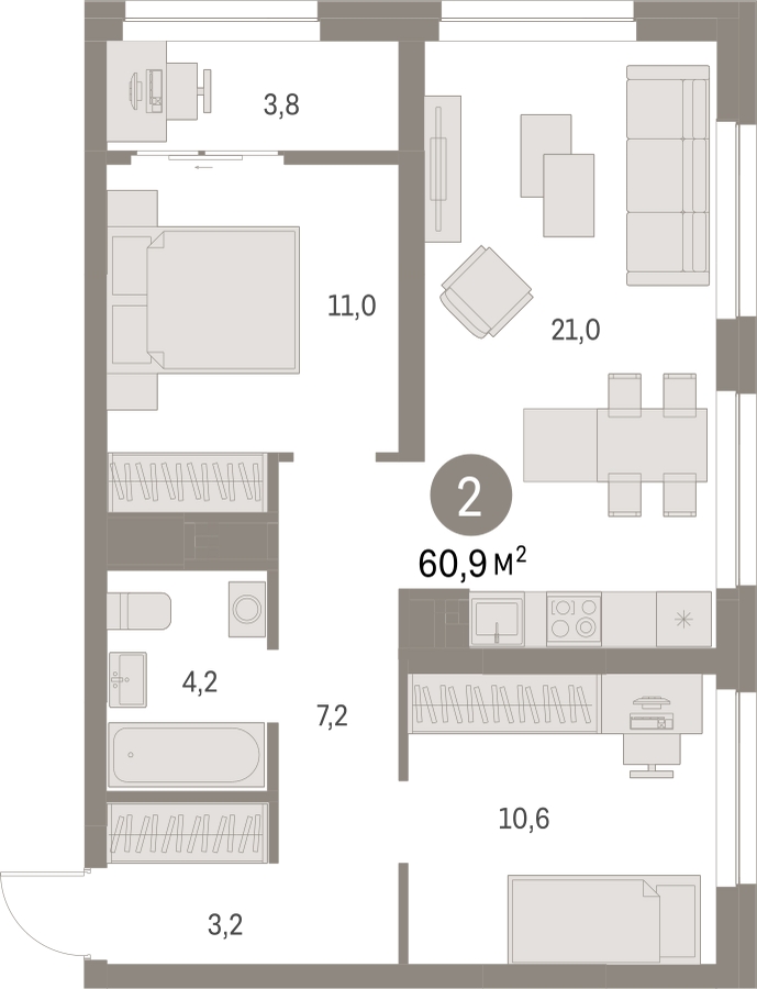 1-комнатная квартира в ЖК Отрада на 9 этаже в 4 секции. Сдача в 2 кв. 2023 г.