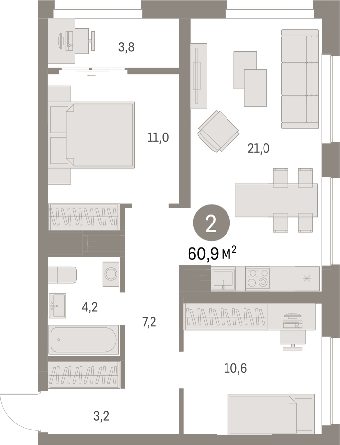 1-комнатная квартира в ЖК Отрада на 7 этаже в 3 секции. Сдача в 2 кв. 2023 г.