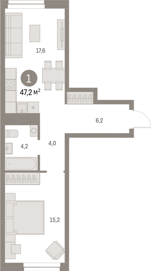 1-комнатная квартира в ЖК Отрада на 12 этаже в 6 секции. Сдача в 2 кв. 2023 г.