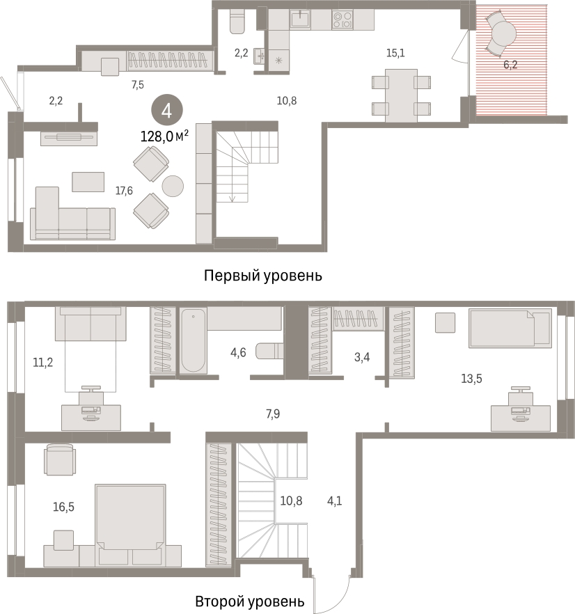 4-комнатная квартира с отделкой в ЖК Первый квартал на 1 этаже в 1 секции. Сдача в 1 кв. 2025 г.