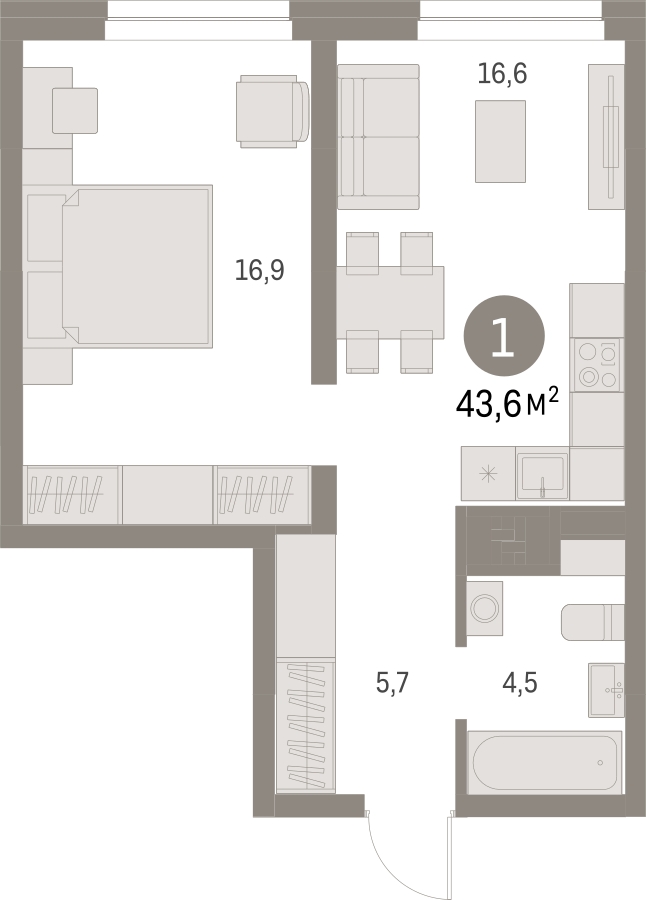 1-комнатная квартира с отделкой в ЖК Первый квартал на 7 этаже в 3 секции. Сдача в 1 кв. 2025 г.