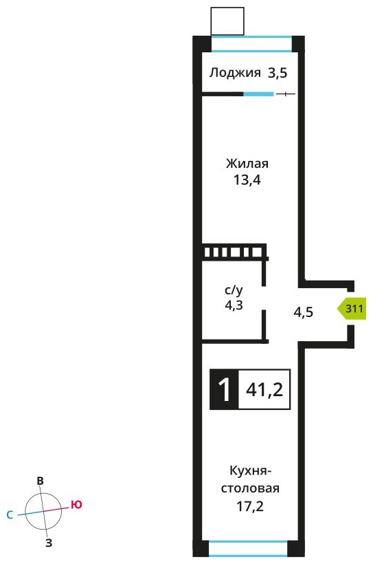 1-комнатная квартира (Студия) с отделкой в ЖК Скандинавия на 11 этаже в 1 секции. Сдача в 3 кв. 2024 г.