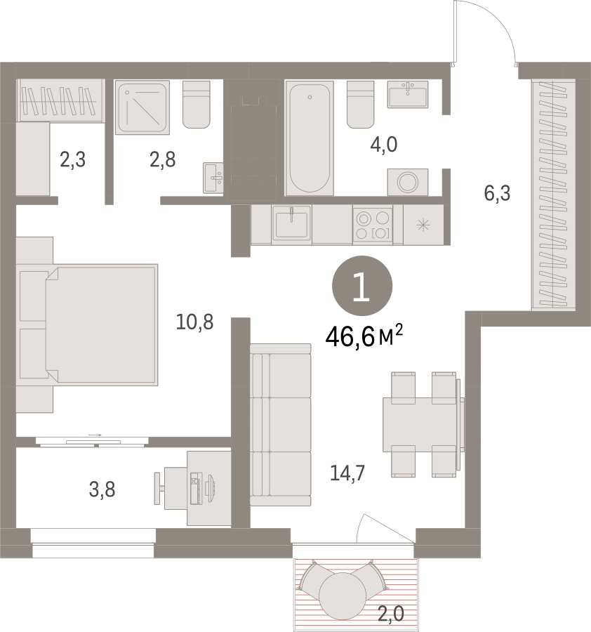 1-комнатная квартира в ЖК Отрада на 6 этаже в 6 секции. Сдача в 2 кв. 2023 г.