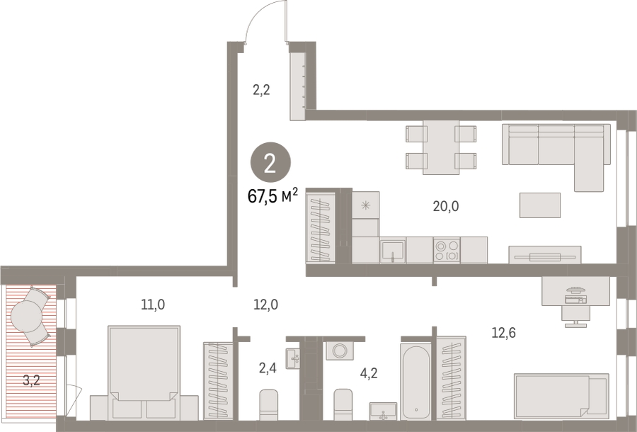 1-комнатная квартира (Студия) с отделкой в ЖК Скандинавия на 14 этаже в 1 секции. Сдача в 3 кв. 2024 г.
