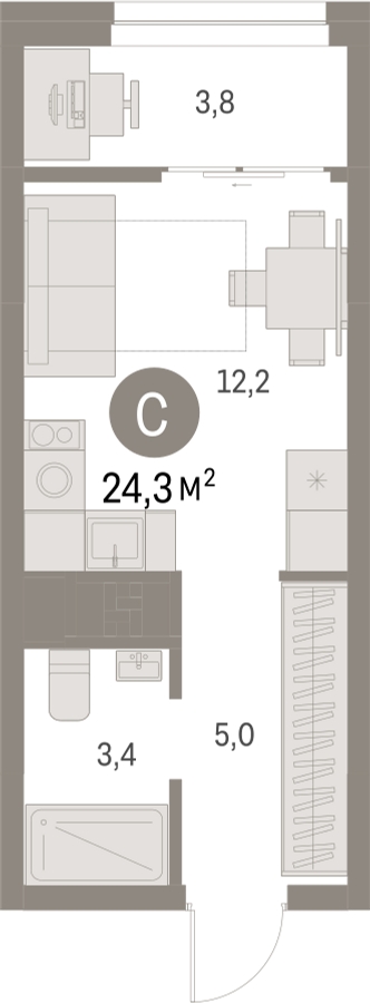 1-комнатная квартира (Студия) в ЖК Отрада на 6 этаже в 3 секции. Сдача в 2 кв. 2023 г.