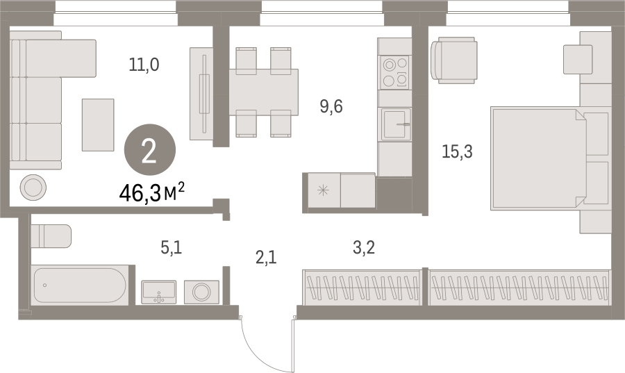 1-комнатная квартира в ЖК Отрада на 11 этаже в 5 секции. Сдача в 2 кв. 2023 г.