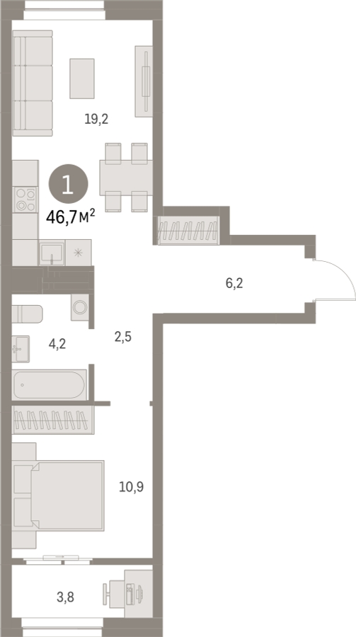 1-комнатная квартира в ЖК Отрада на 4 этаже в 4 секции. Сдача в 2 кв. 2023 г.